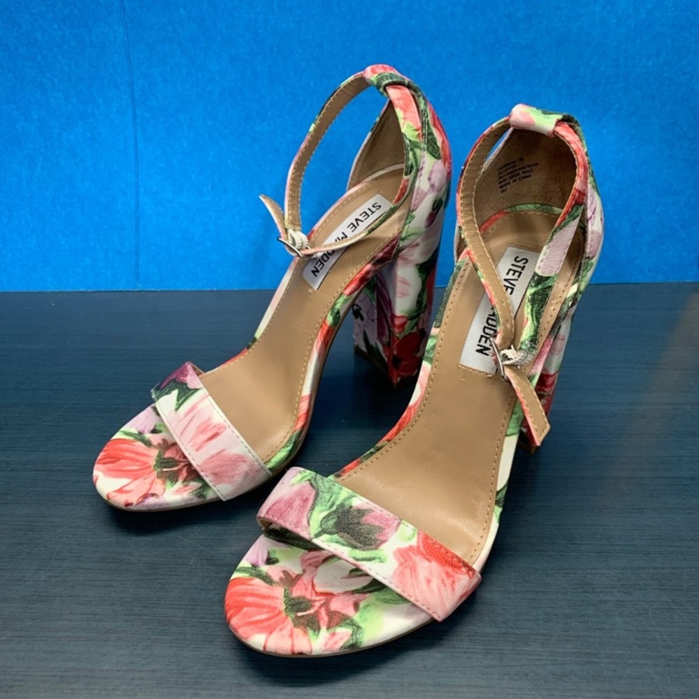 Steve Madden Floral Carrson Block Heel Ankle Strap Sandals Size 7M